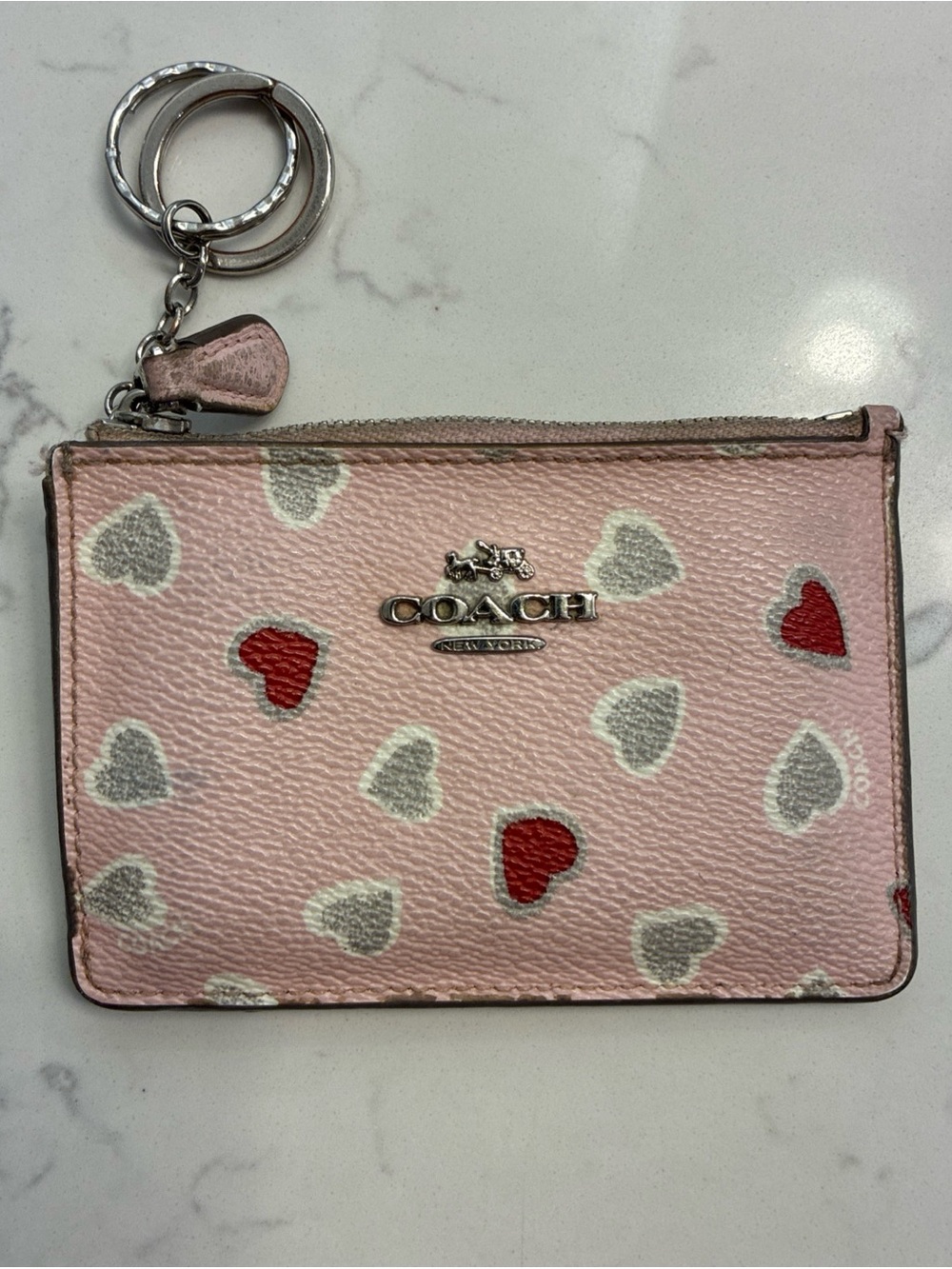 Coach-ID Case/ Wallet/ key chain/ Leather/ beige + pink color-Valentine Edition!